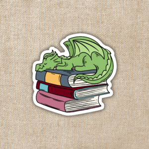 Wildly Enough Dragon Sleeping On Book Pile Sticker