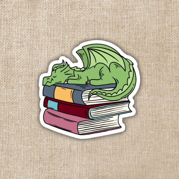 Wildly Enough Dragon Sleeping On Book Pile Sticker